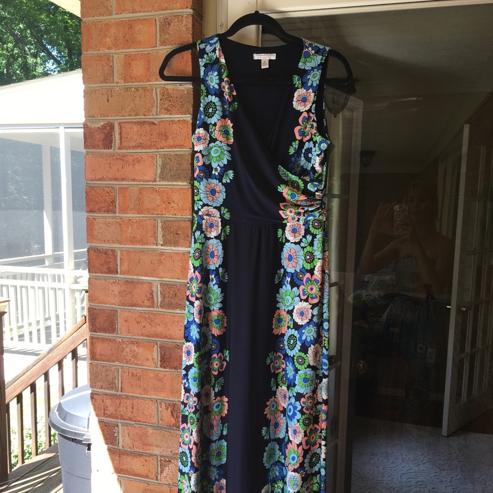 Blue Floral Maxi Sleeveless Long Dress Sz Small